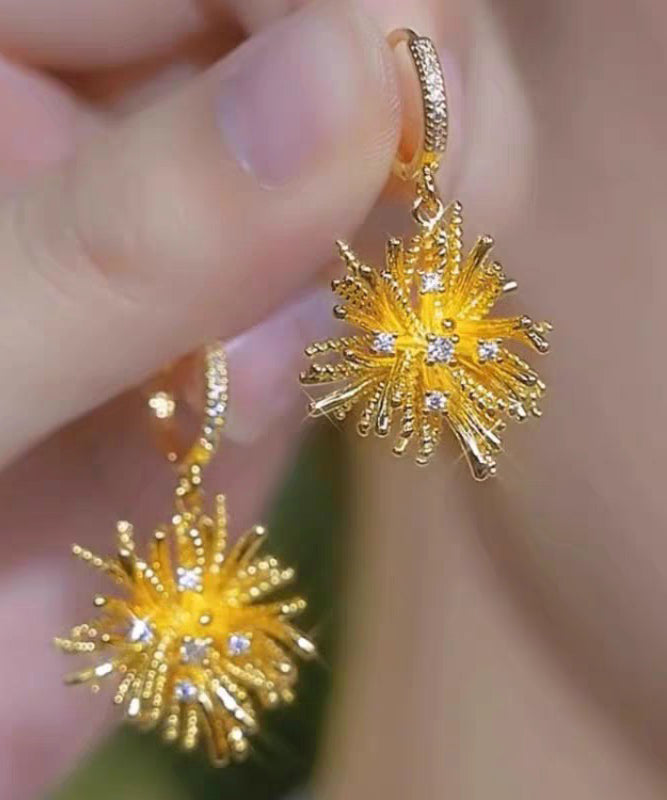 Vintage Gold Copper Alloy Zircon Asymmetrical Fireworks Drop Earrings