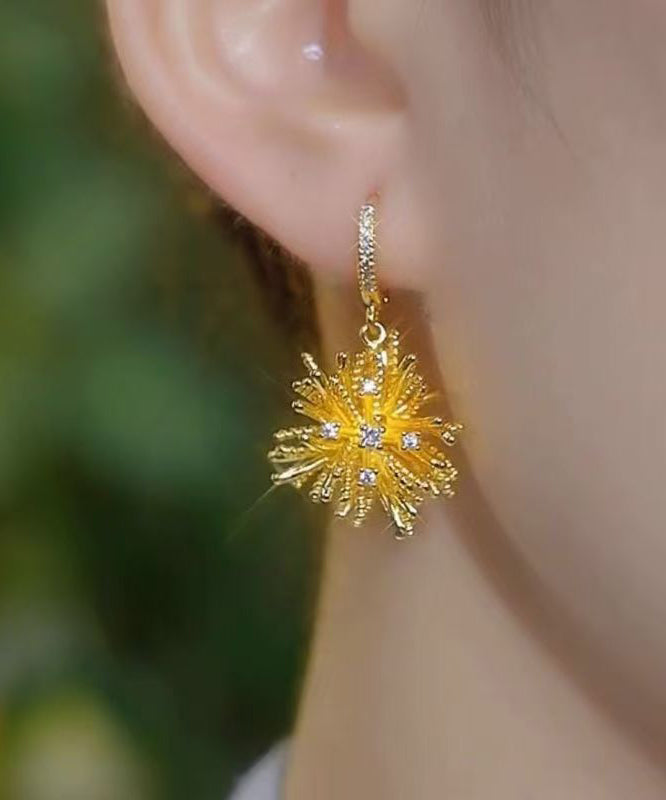 Vintage Gold Copper Alloy Zircon Asymmetrical Fireworks Drop Earrings