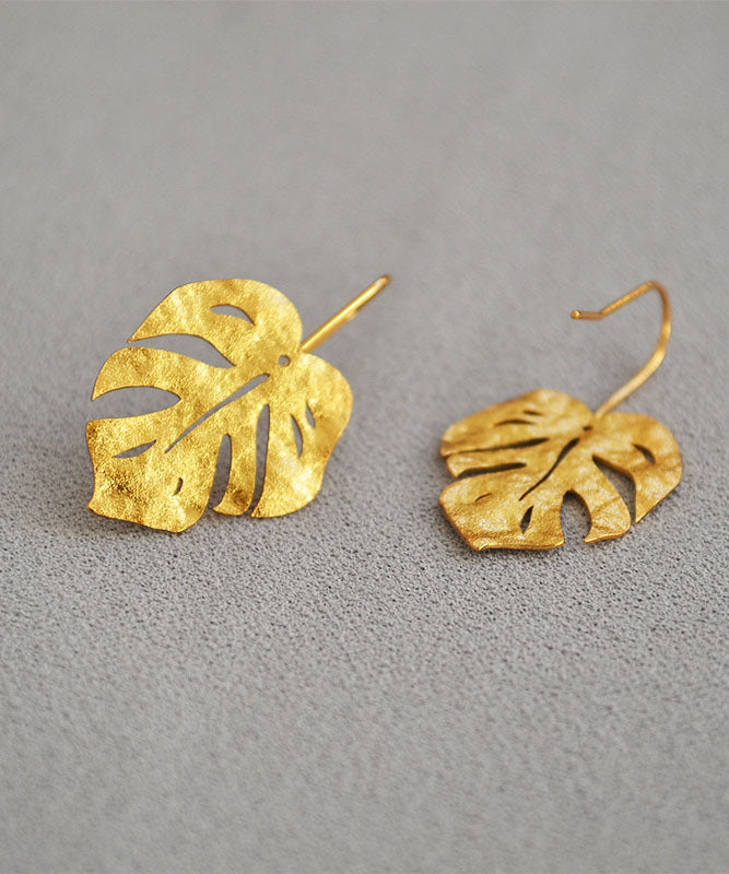 2026 Hot Gold Leaf 14K Gold Copper Stud Earrings