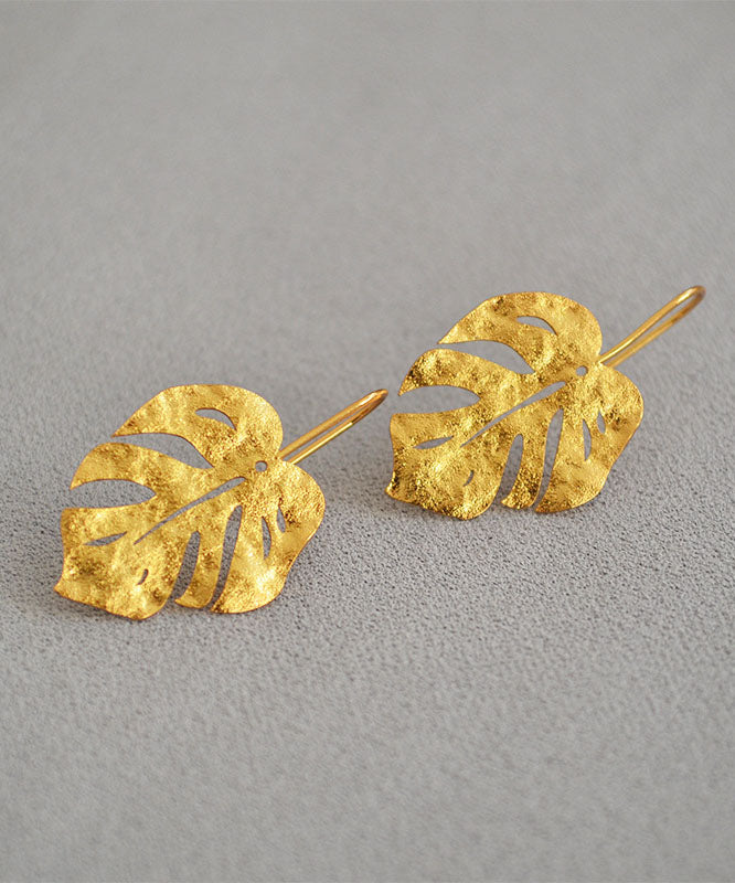 2026 Hot Gold Leaf 14K Gold Copper Stud Earrings