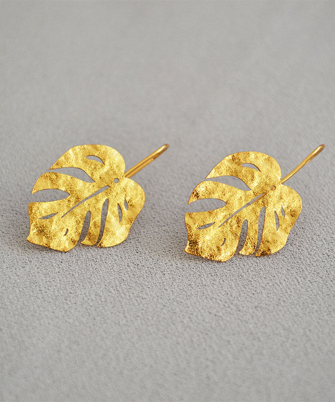 2026 Hot Gold Leaf 14K Gold Copper Stud Earrings