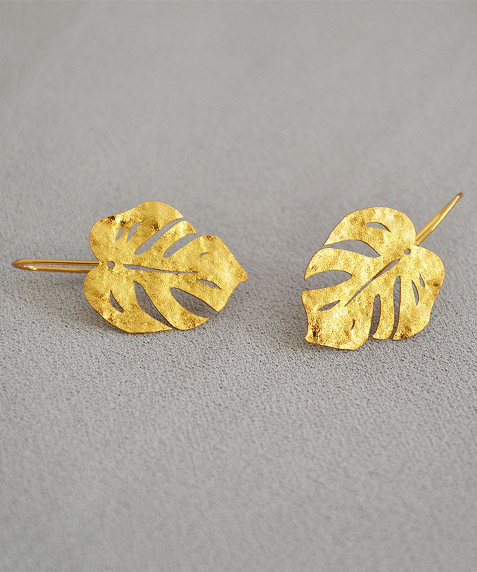 2026 Hot Gold Leaf 14K Gold Copper Stud Earrings