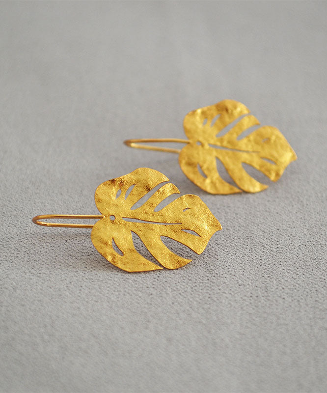 2026 Hot Gold Leaf 14K Gold Copper Stud Earrings
