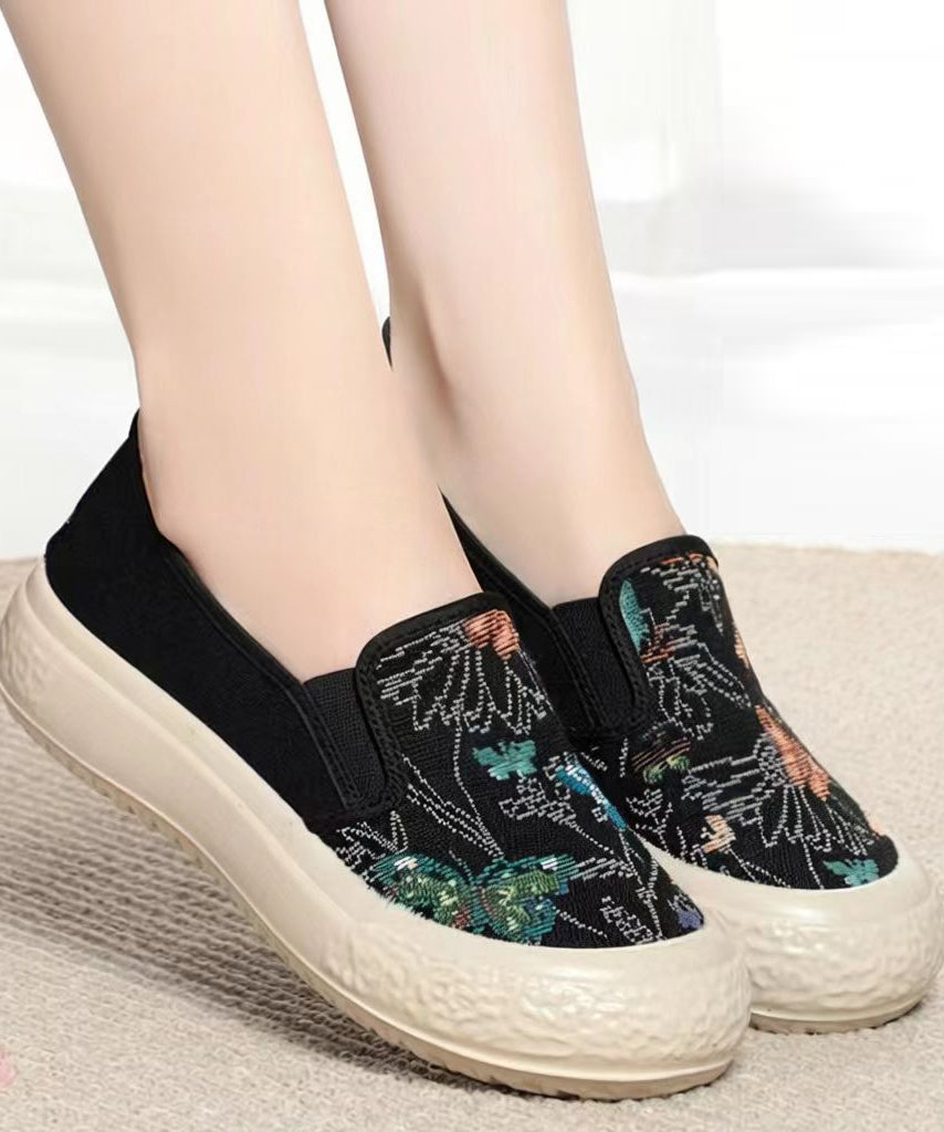 Vintage Jacquard Flat Feet Shoes Beige Cotton Fabric