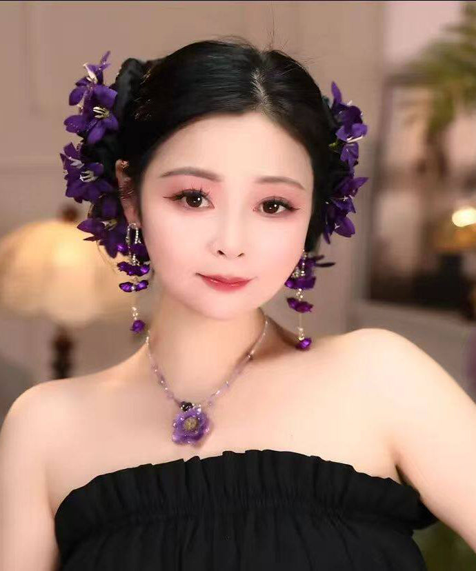 Vintage Purple Alloy Floral Hairpin