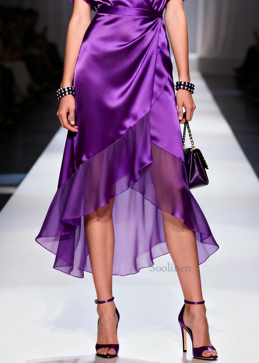 Vintage Purple V Neck Patchwork Chiffon Dresses Summer