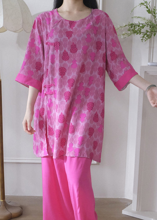 Vintage Rose Side Open Patchwork Pajama Sets Summer