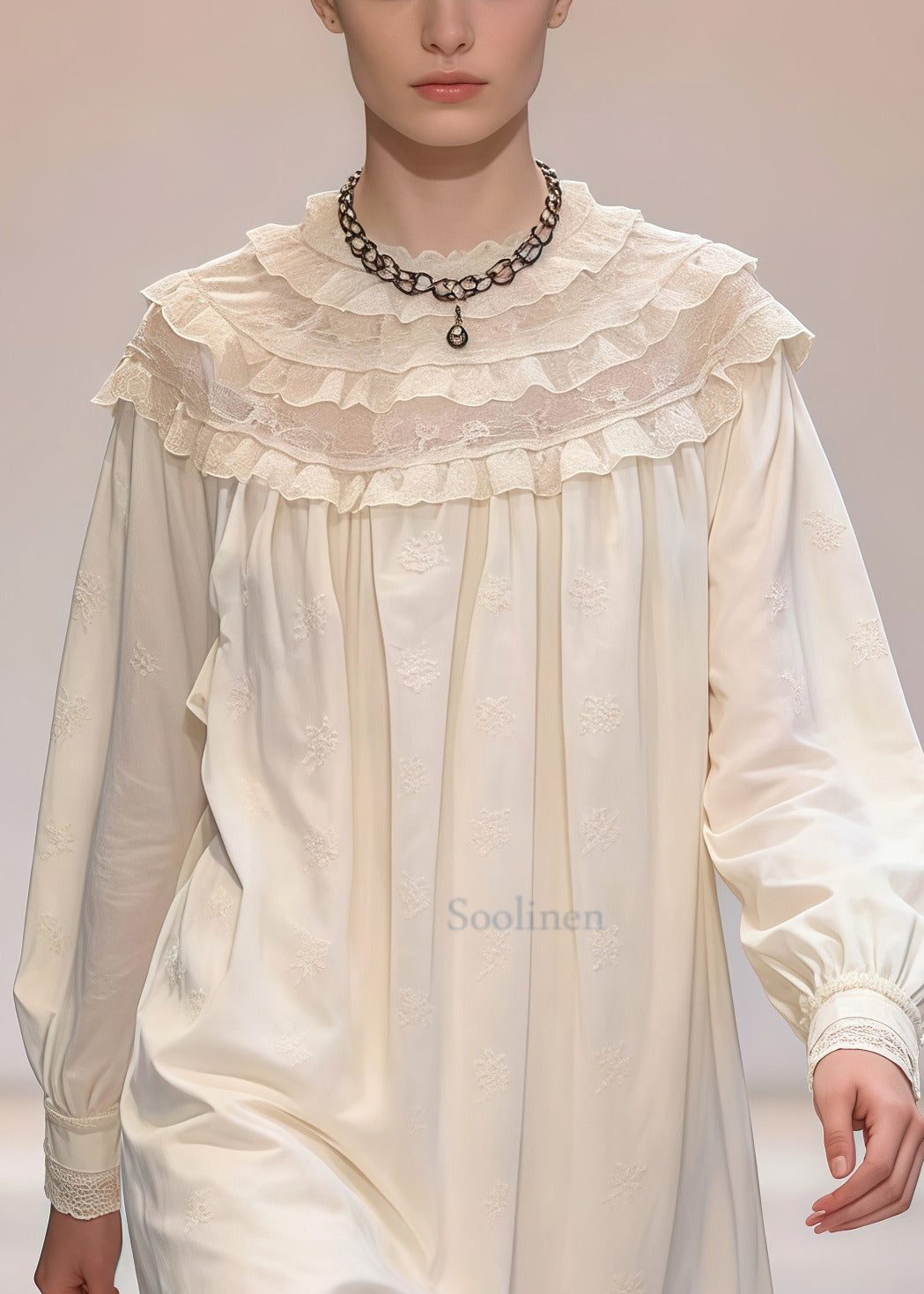 Vintage White Embroidered Patchwork Lace Maxi Dresses Spring