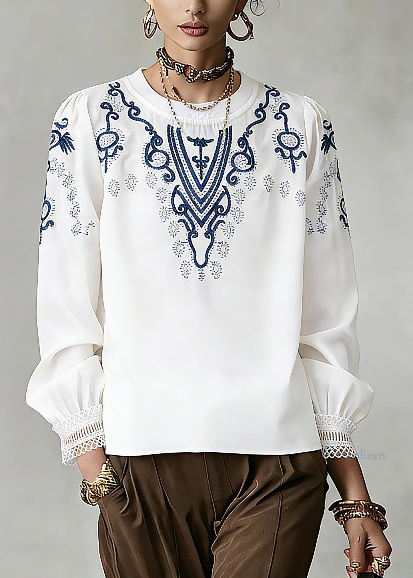 Vintage White O-Neck Print T Shirt Spring