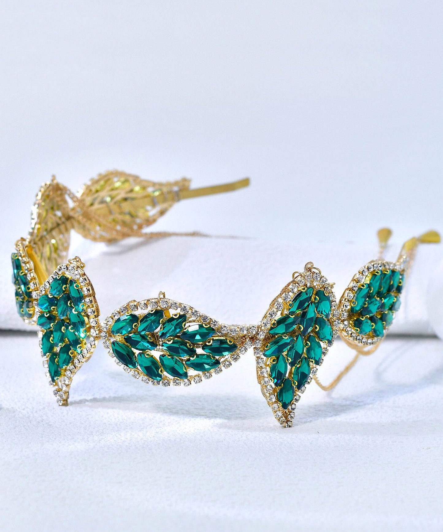 Vogue Green Alloy Zircon Leaf Tassel HairPiece