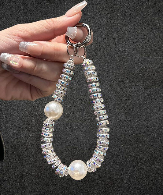 Vogue White Alloy Zircon Beading Phone Chains