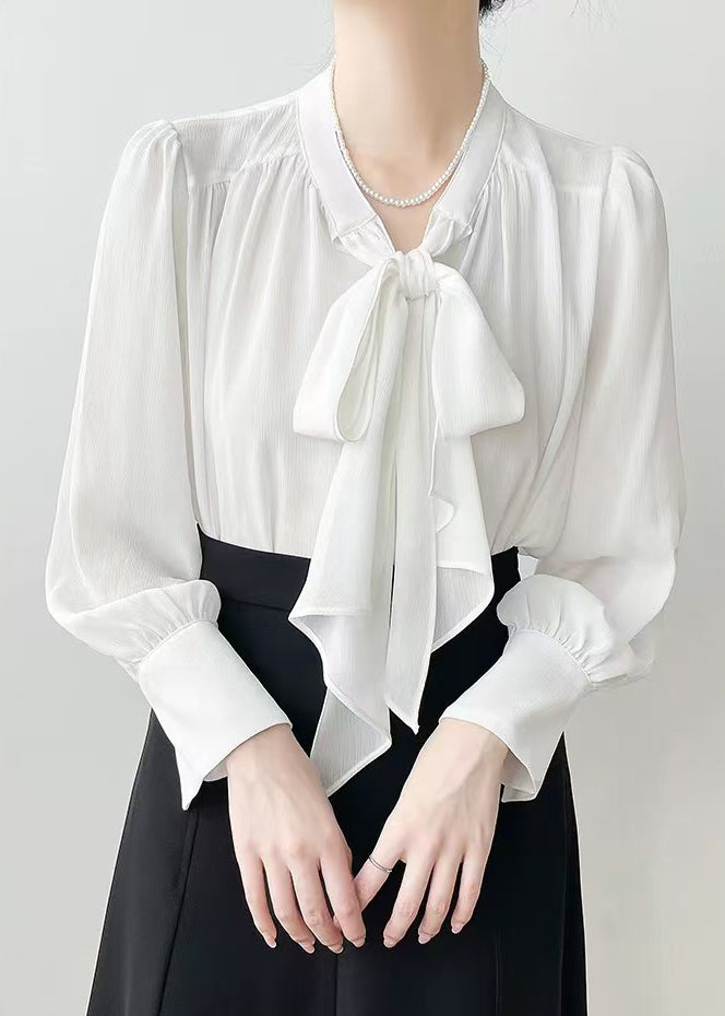 White Oversized Chiffon Shirts Bow Draping Spring