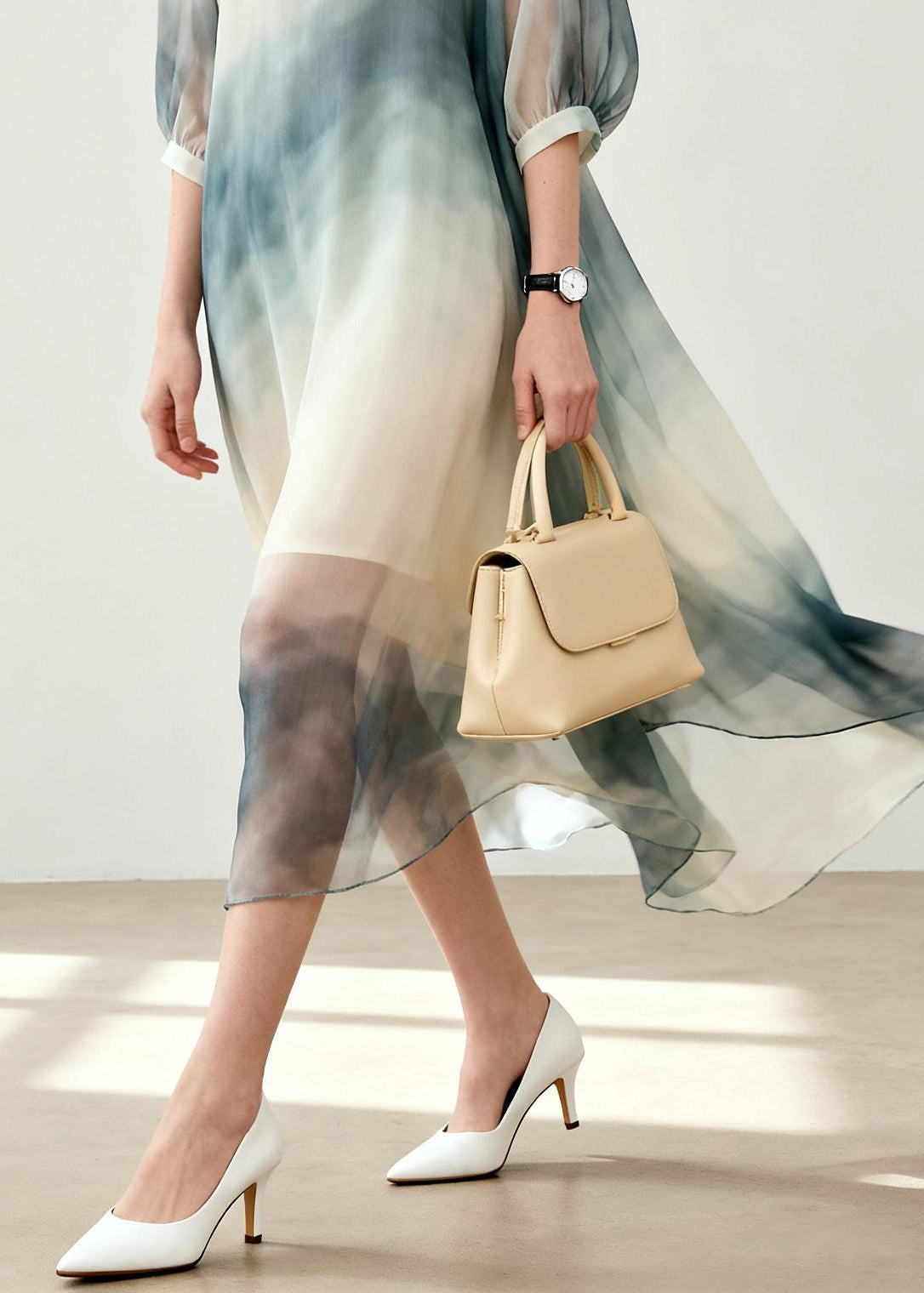 Women Beige Tie Dye Chiffon Vacation Dresses Summer