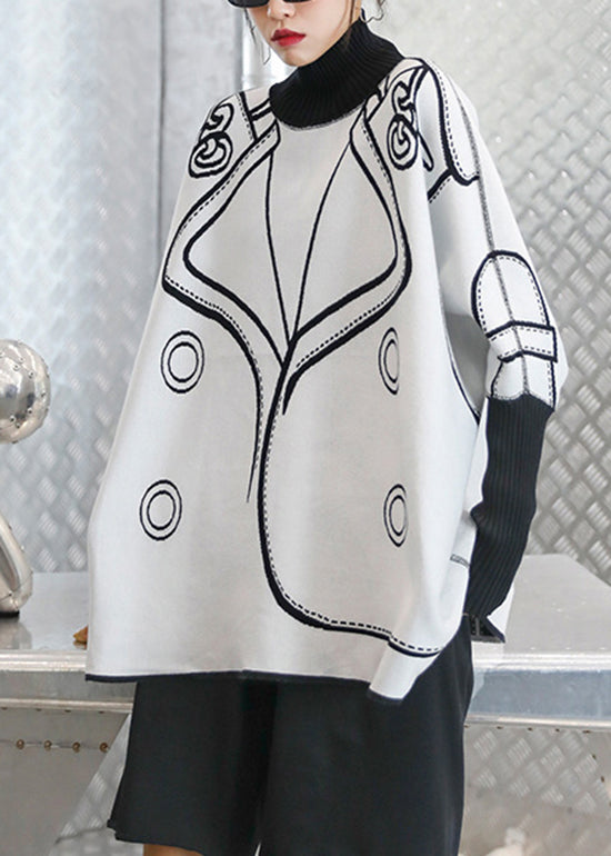 Women Black Hign Neck Wear On Both Sides Knit Sweaters Long Sleeve