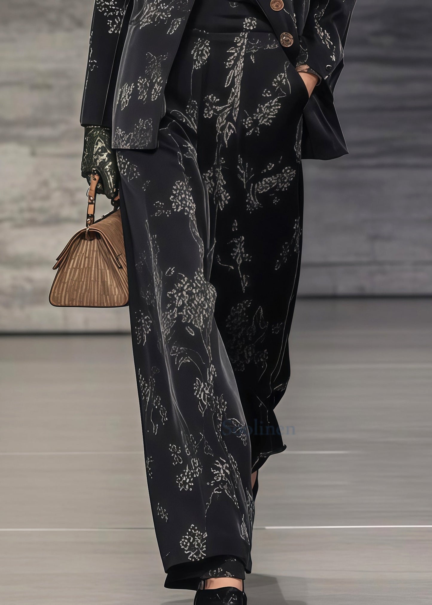 Women Black Oversized Print Spandex Two Pieces Set Spring