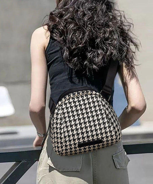 Women Black Plaid Versatile Canvas CrossBody Bag