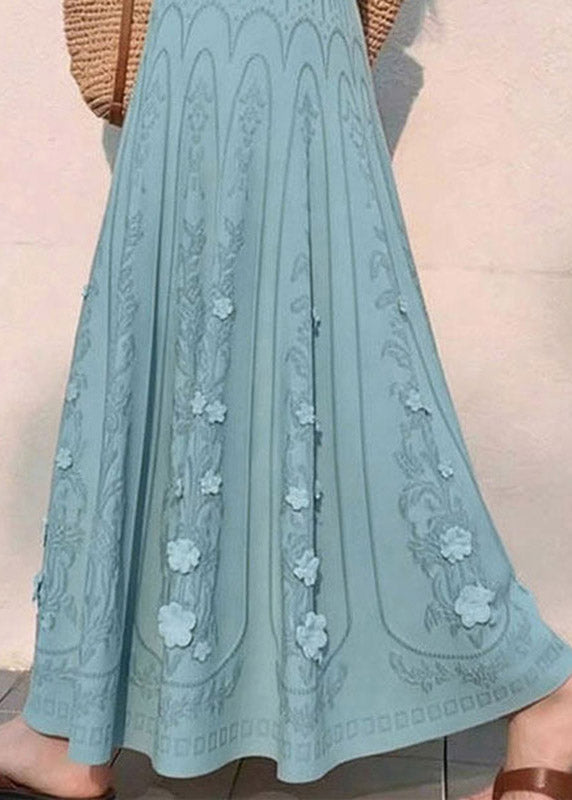 Women Blue Floral Elastic Waist A Line Skirts
