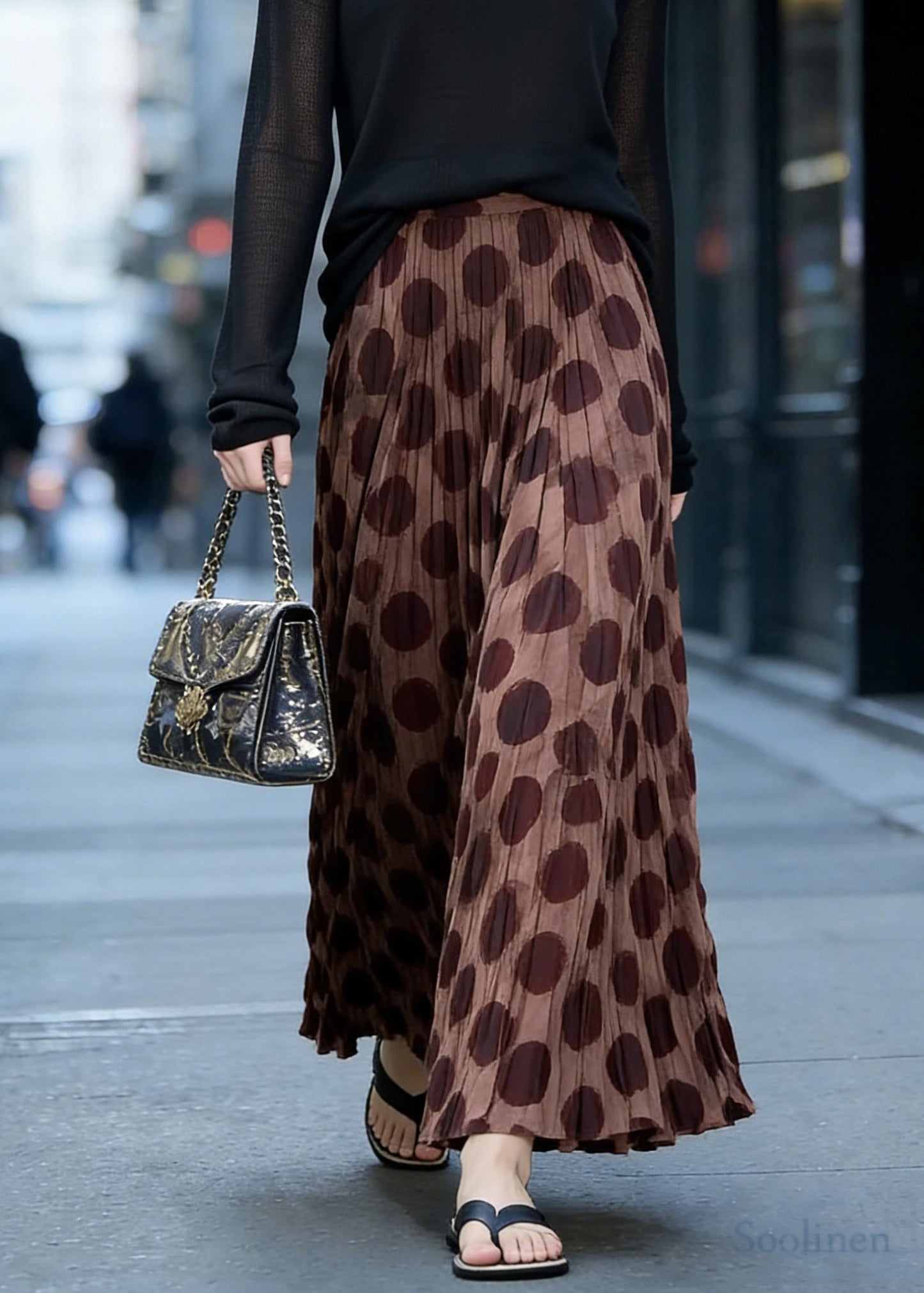 Women Brown Print Exra Large Hem Cotton Holiday Skirts Spring