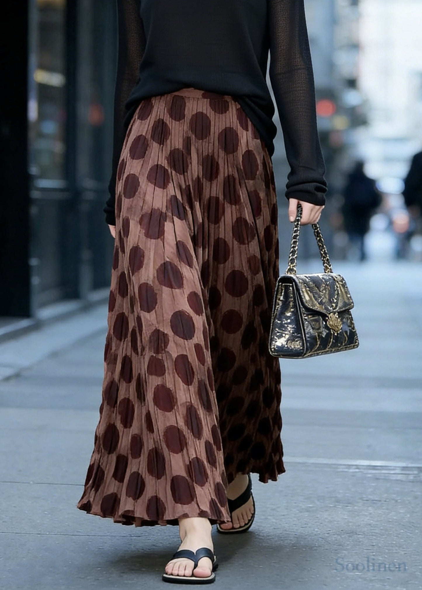 Women Brown Print Exra Large Hem Cotton Holiday Skirts Spring