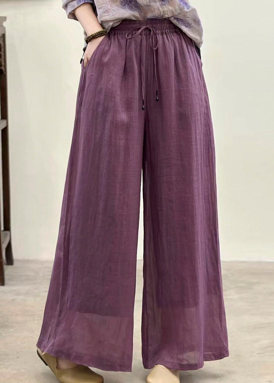 Women Casual Yellow Pockets Elastic Waist Linen Pants Summer