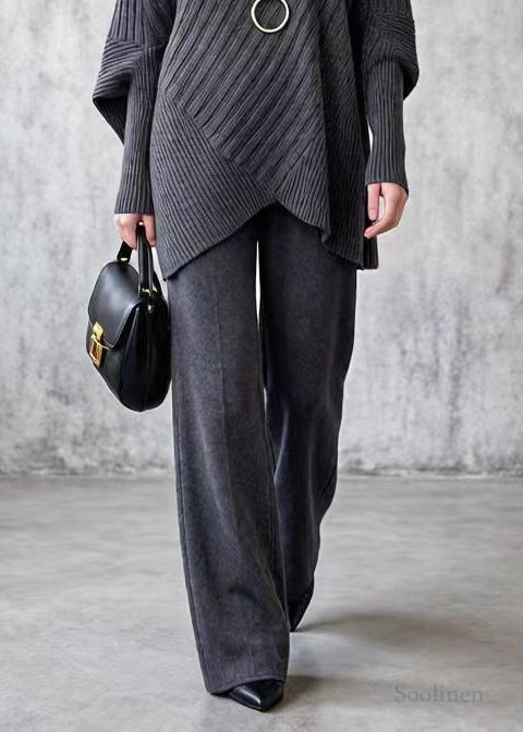 Women Charcoal Grey Oversized Knit Two Piece Set Batwing Sleeve