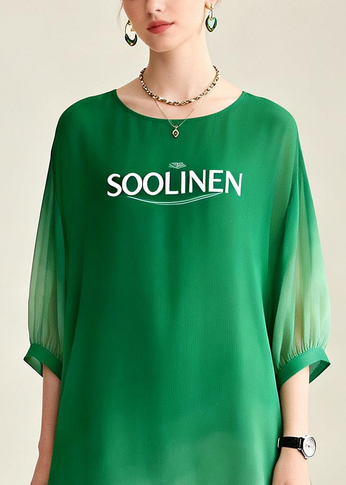 Women Gradient Color Asymmetrical Design Chiffon Ankle Dress Summer