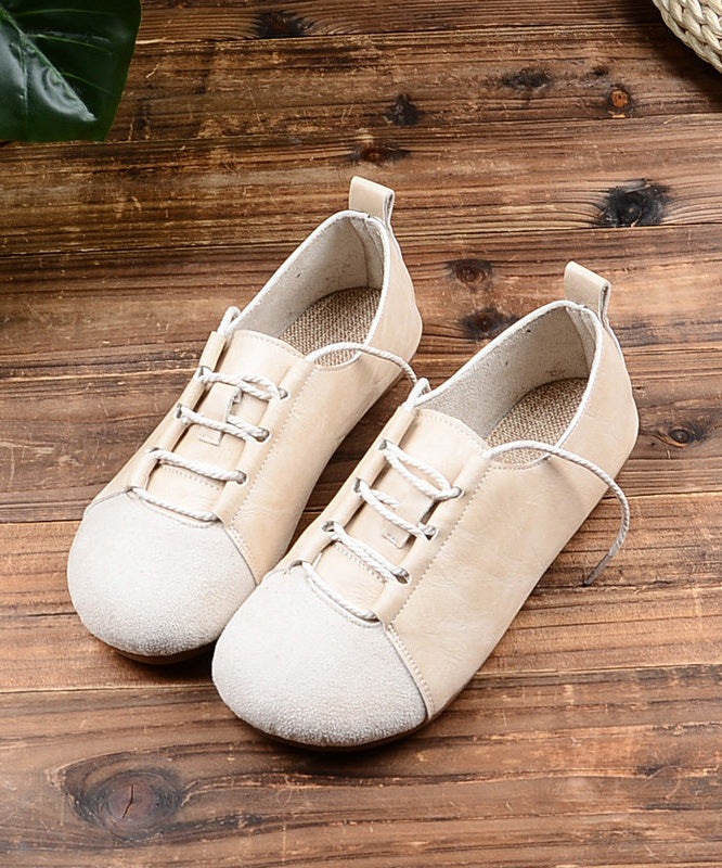 Women Green Lace Up Splicing Faux Leather Flat Shoes