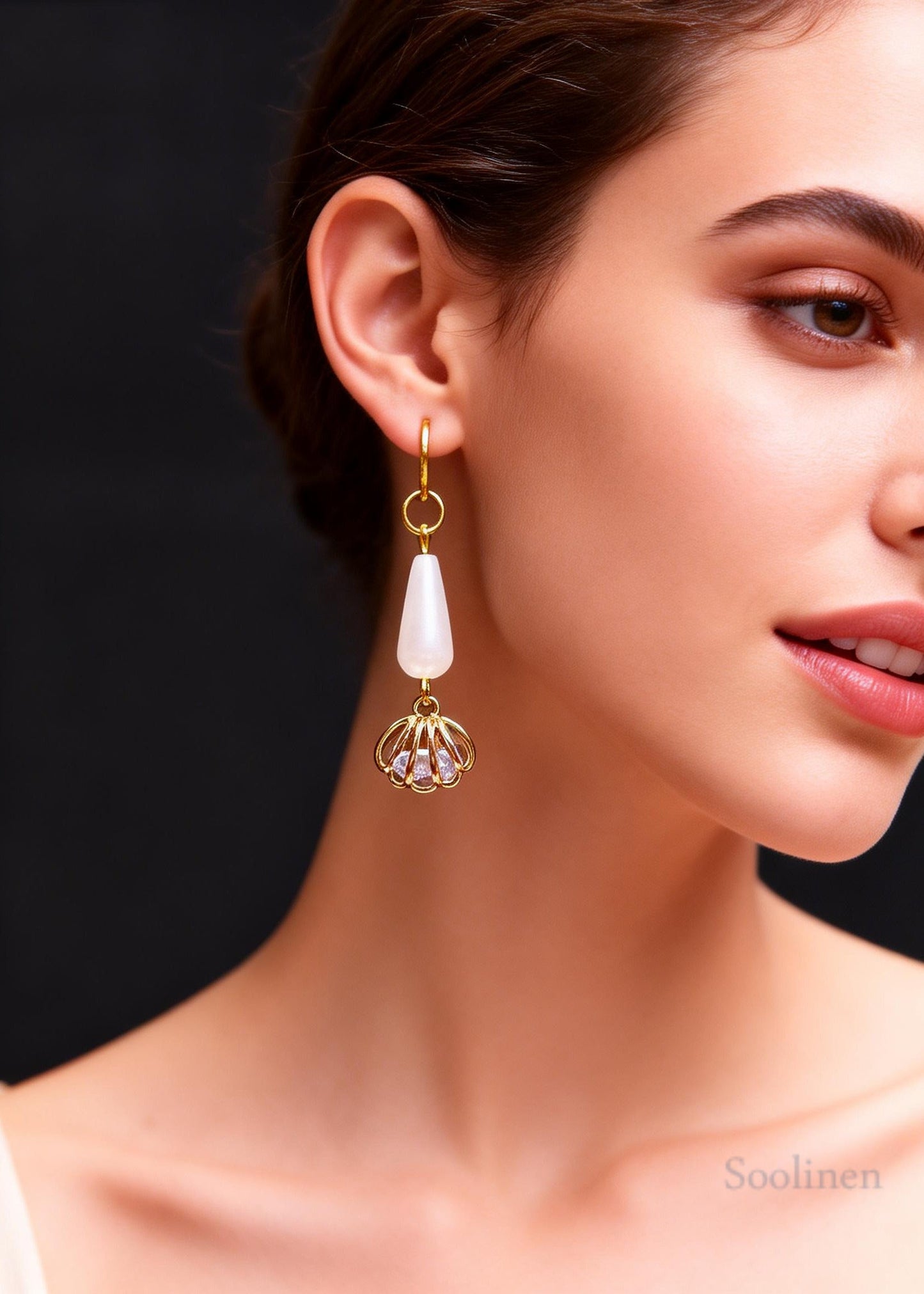 Women Hollow Out Gem Stone Tassels Drop Earrings