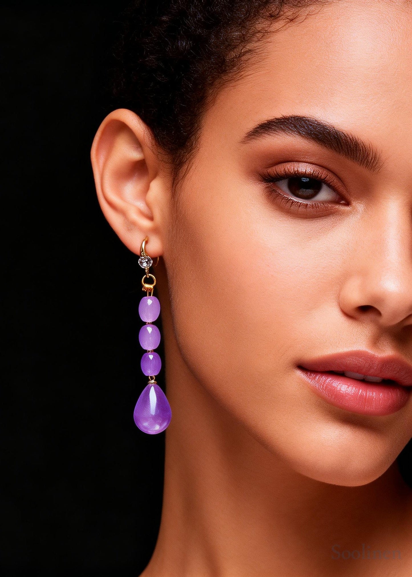 Women Light Purple Droplet Shape Crystal Drop Earrings