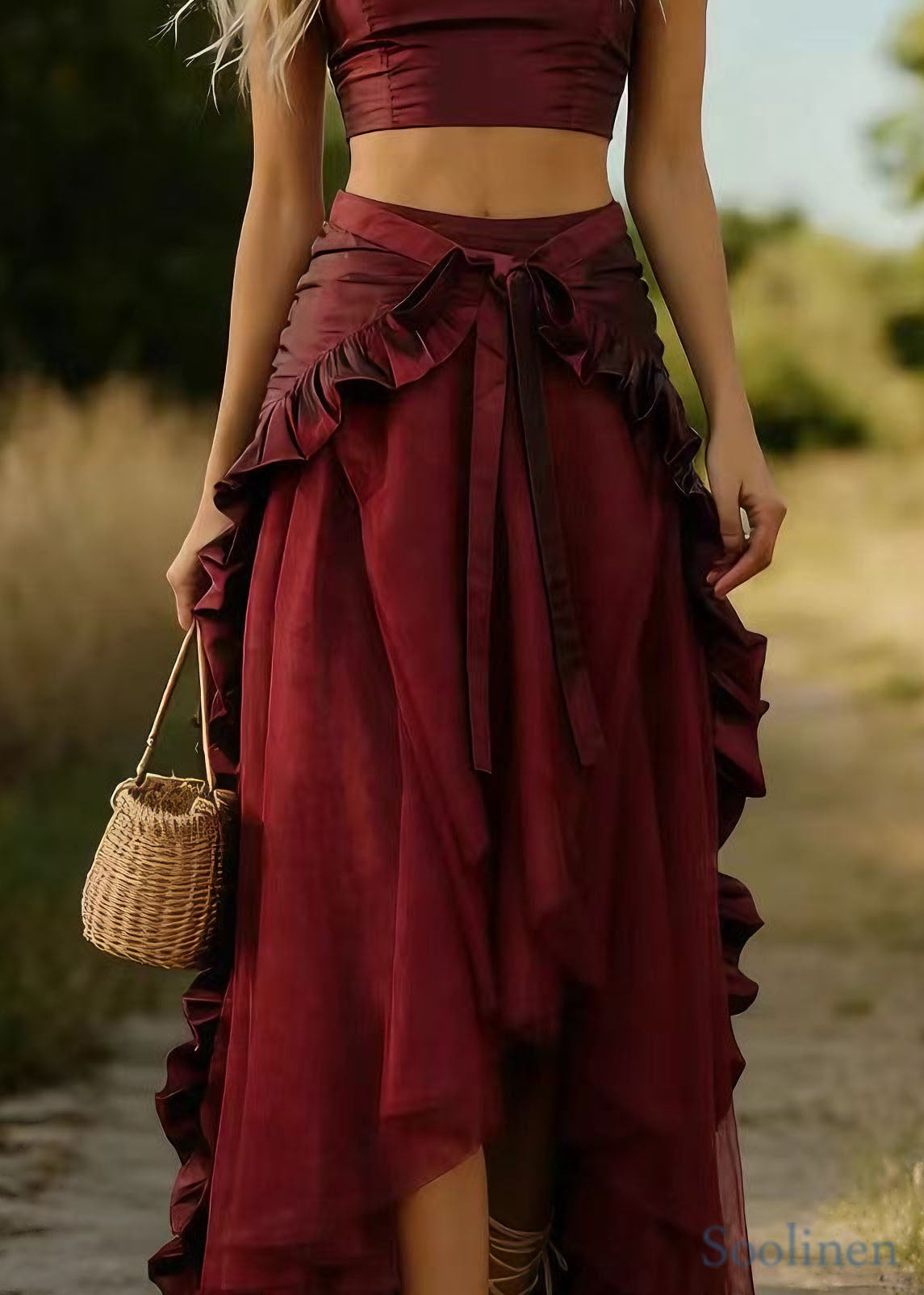Women Mulberry Ruffled Patchwork Tulle Skirts Spring