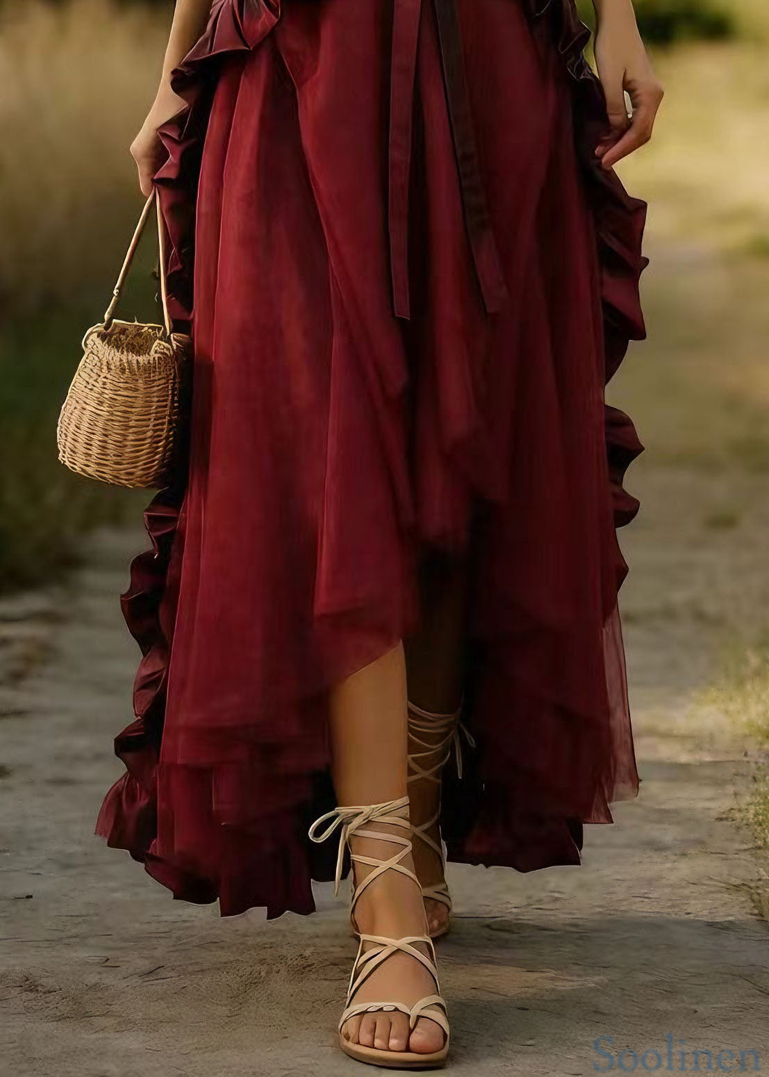 Women Mulberry Ruffled Patchwork Tulle Skirts Spring
