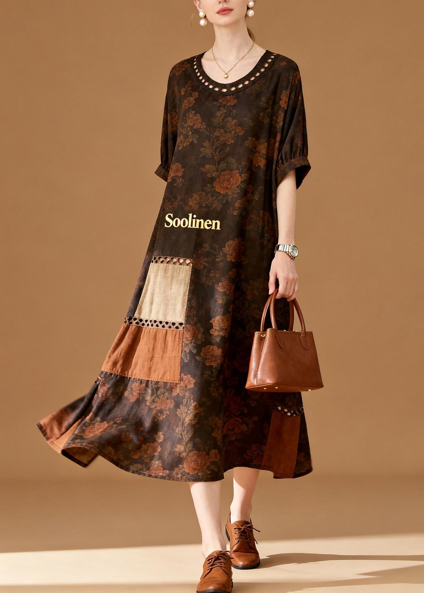 Women O Neck Print Patchwork Cotton Dresses Summer