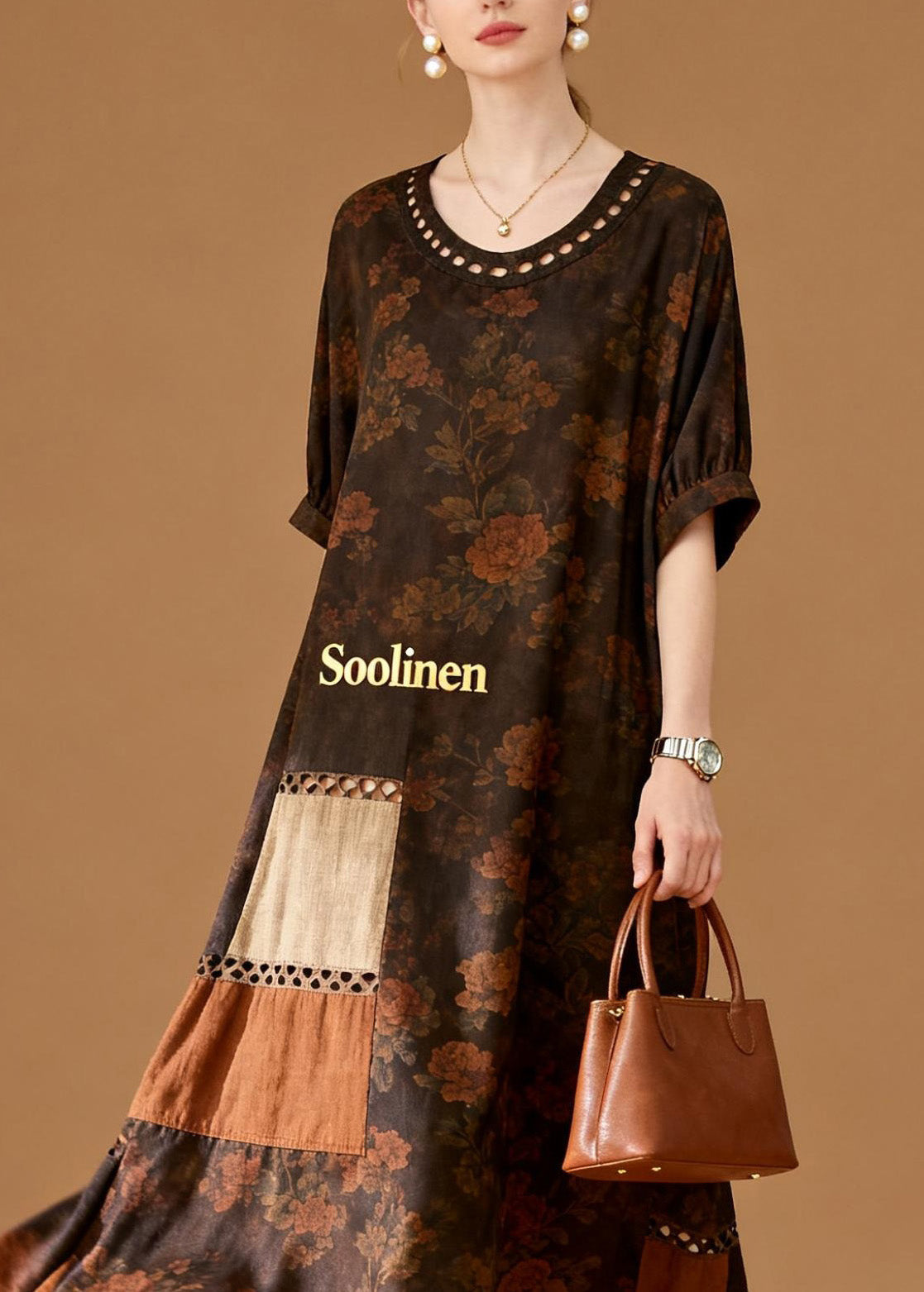 Women O Neck Print Patchwork Cotton Dresses Summer