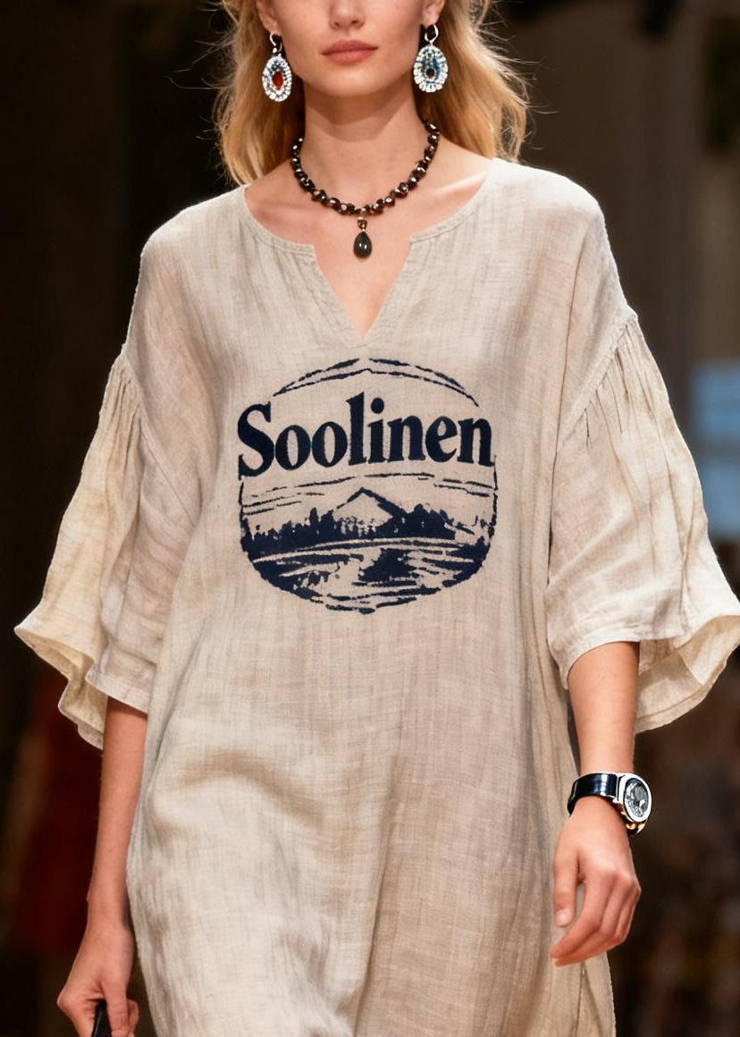Women Oversized Print Linen Maxi Dresses Summer