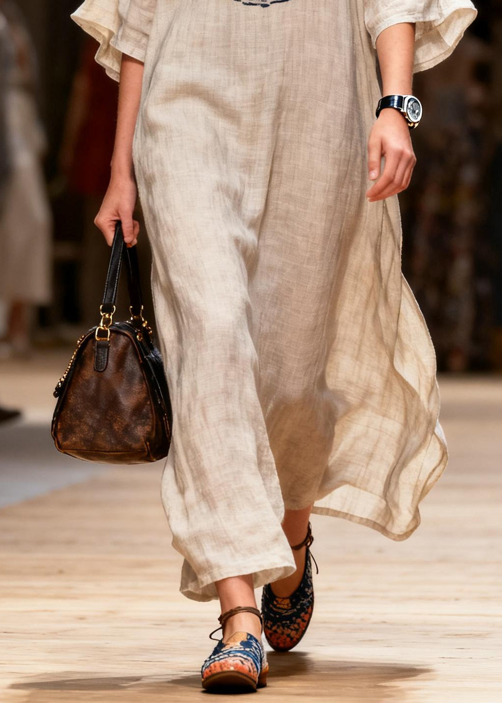 Women Oversized Print Linen Maxi Dresses Summer