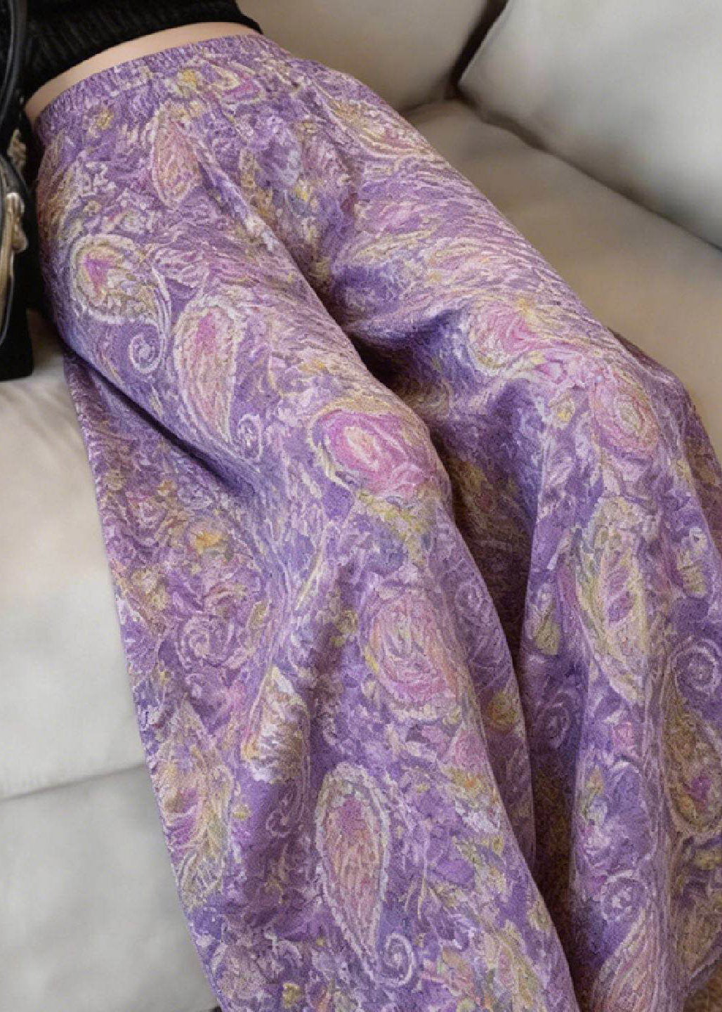Women Purple Print Wide Leg Pants Summer