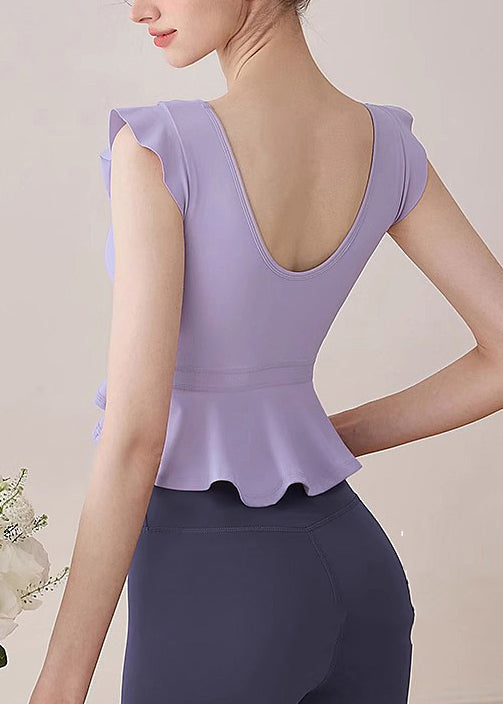 Women Purple Ruffled Plus Size Sports Bra