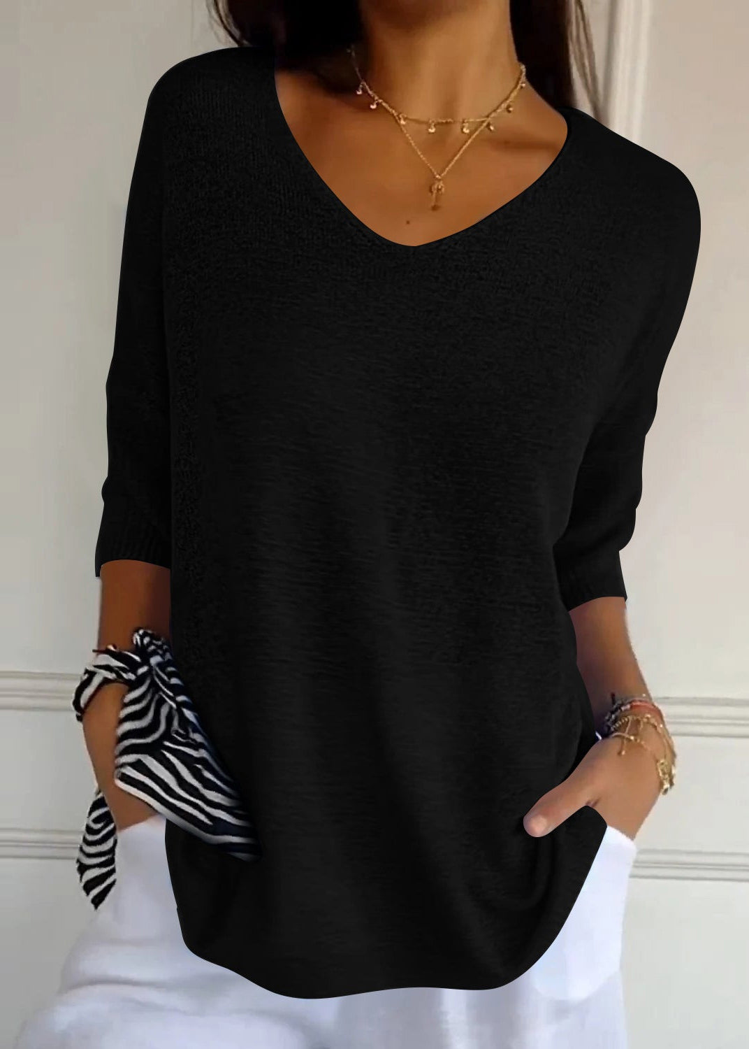 Women Red V Neck Plus Size Knit Shirt Top Summer