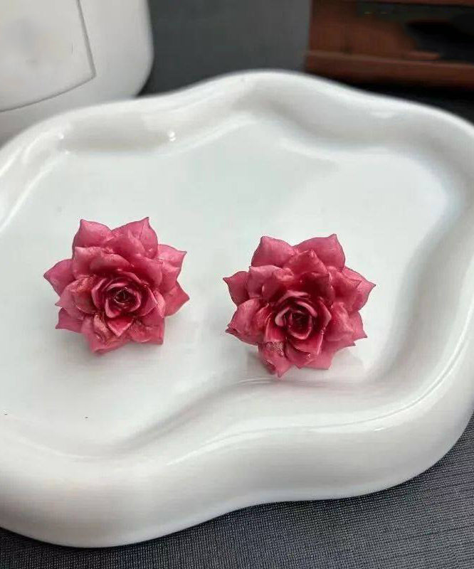 Women Rose Alloy Drop Glaze Rose Stud Earrings