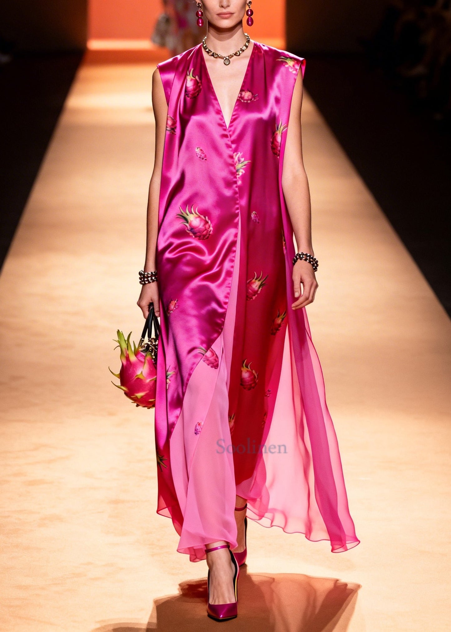 Women Rose Oversized Print Chiffon Maxi Dress Sleeveless