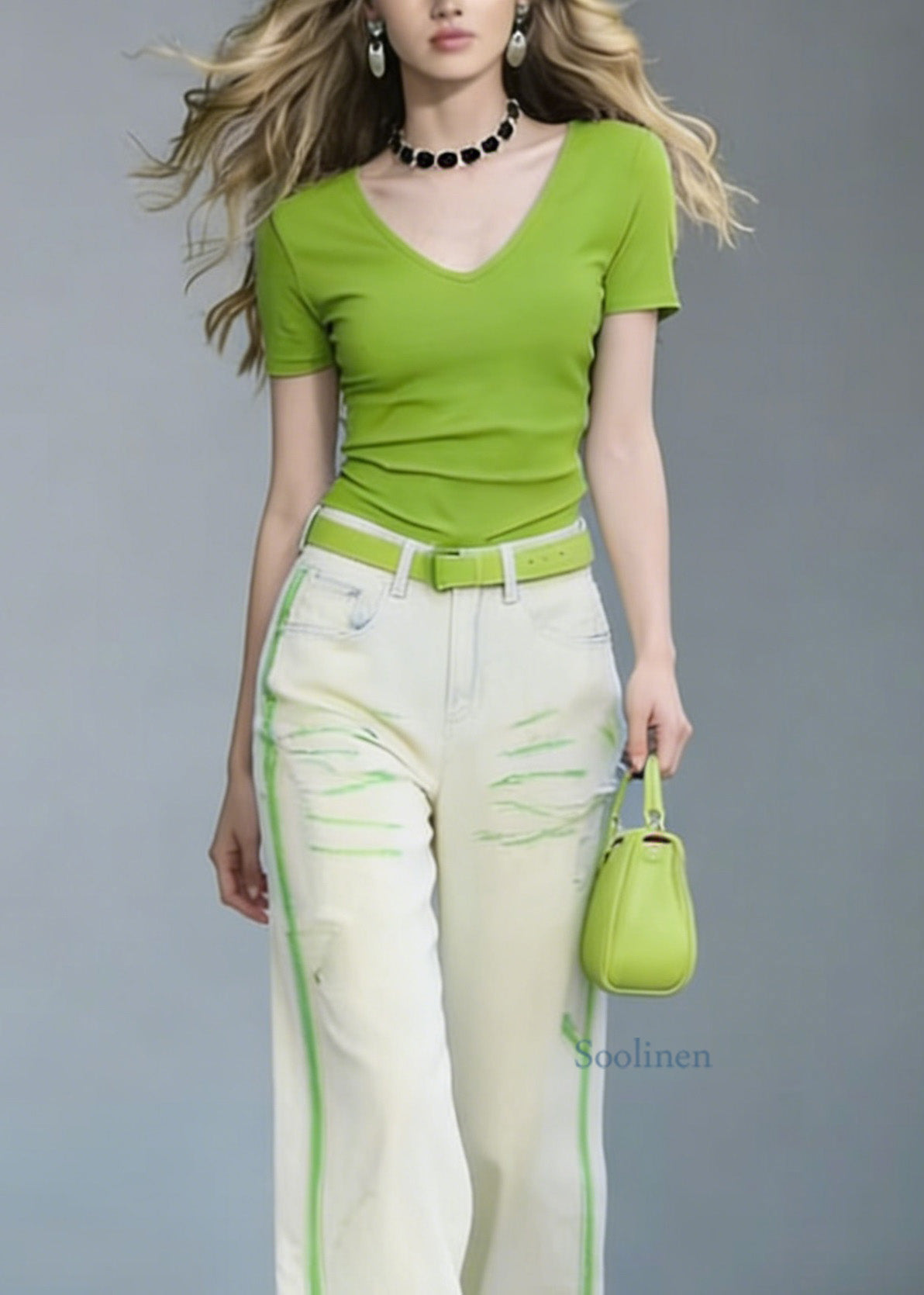 Women V Neck Cotton T Shirt And Jeans Two Pieces Set Summer