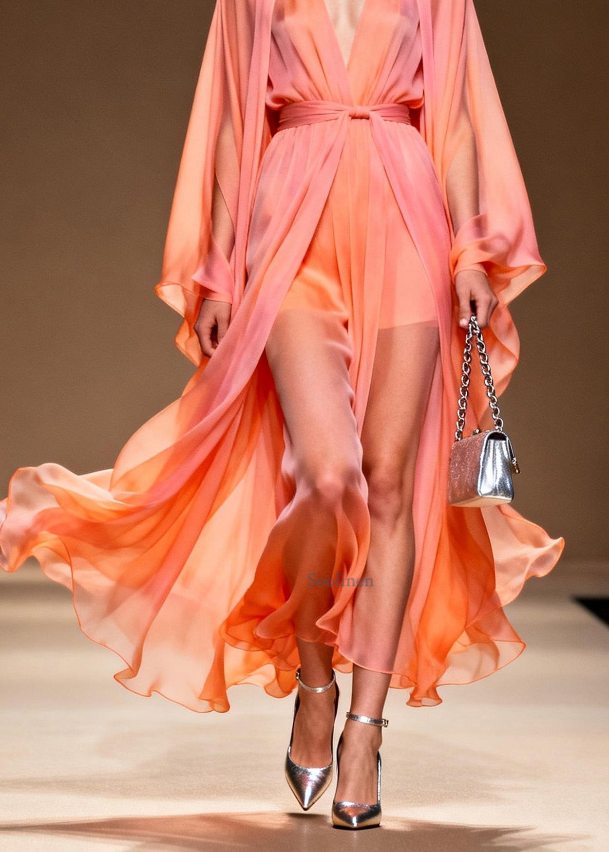 Women V Neck Patchwork Chiffon Two Pieces Set Spring