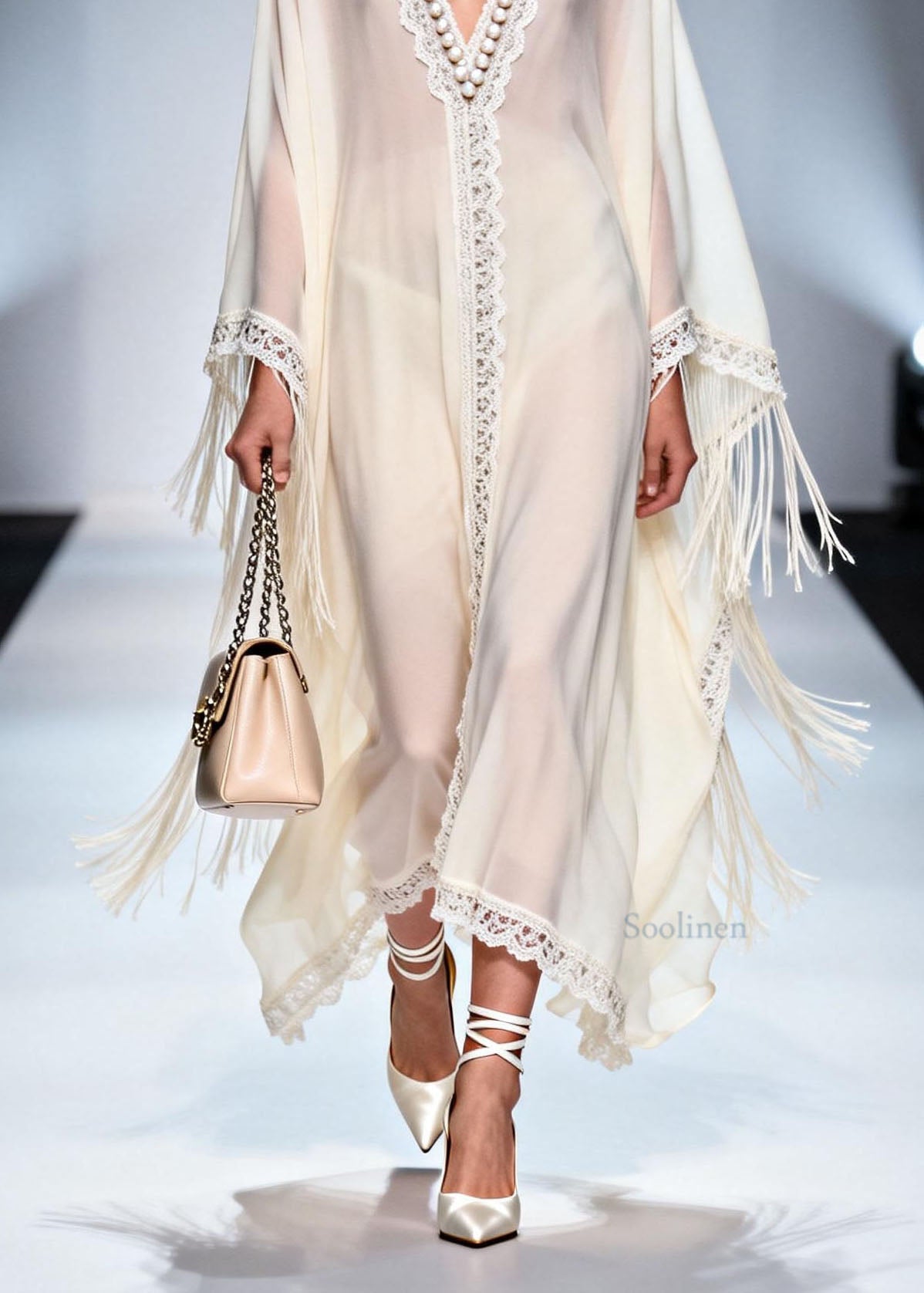 Women V Neck Tassel Nail Bead Patchwork Chiffon Dress Summer