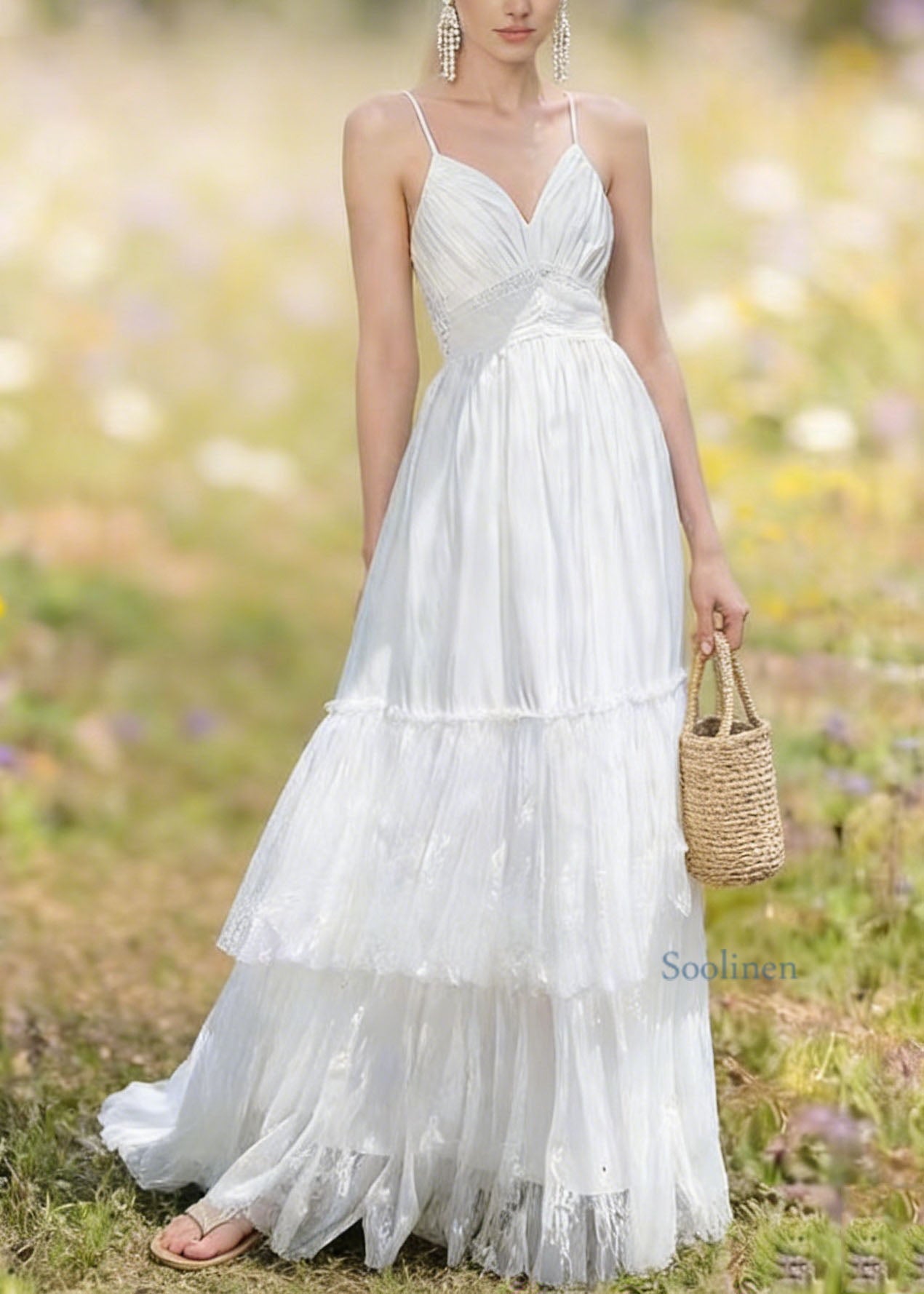 Women White Backless Patchwork Lace Spaghetti Strap Summer