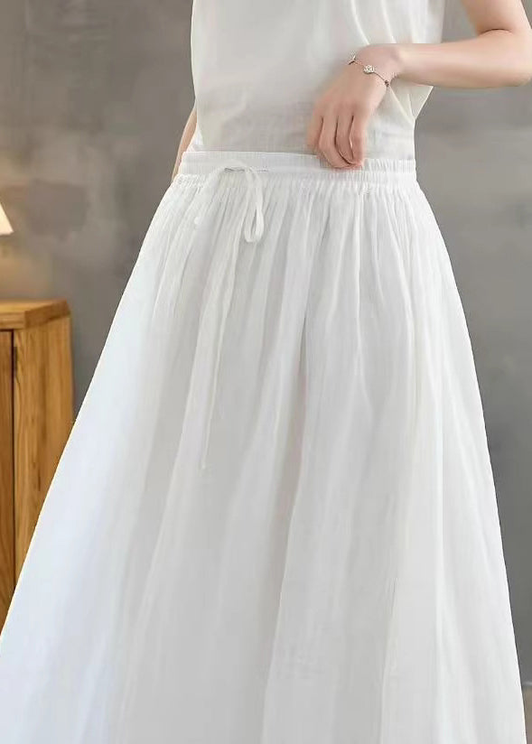 Women White Embroidered Linen A Line Skirts Summer