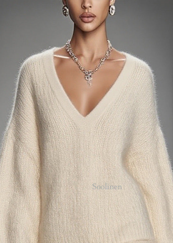Women White Oversized Warm Knit Sweater And Skirt Two Pieces Set Spring