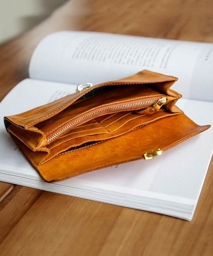 Women Yellow Durable Calf Leather Wallet Purse