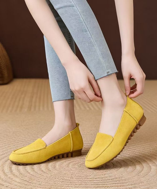 Women Yellow Soft Comfy Penny Loafers Suede Splicing