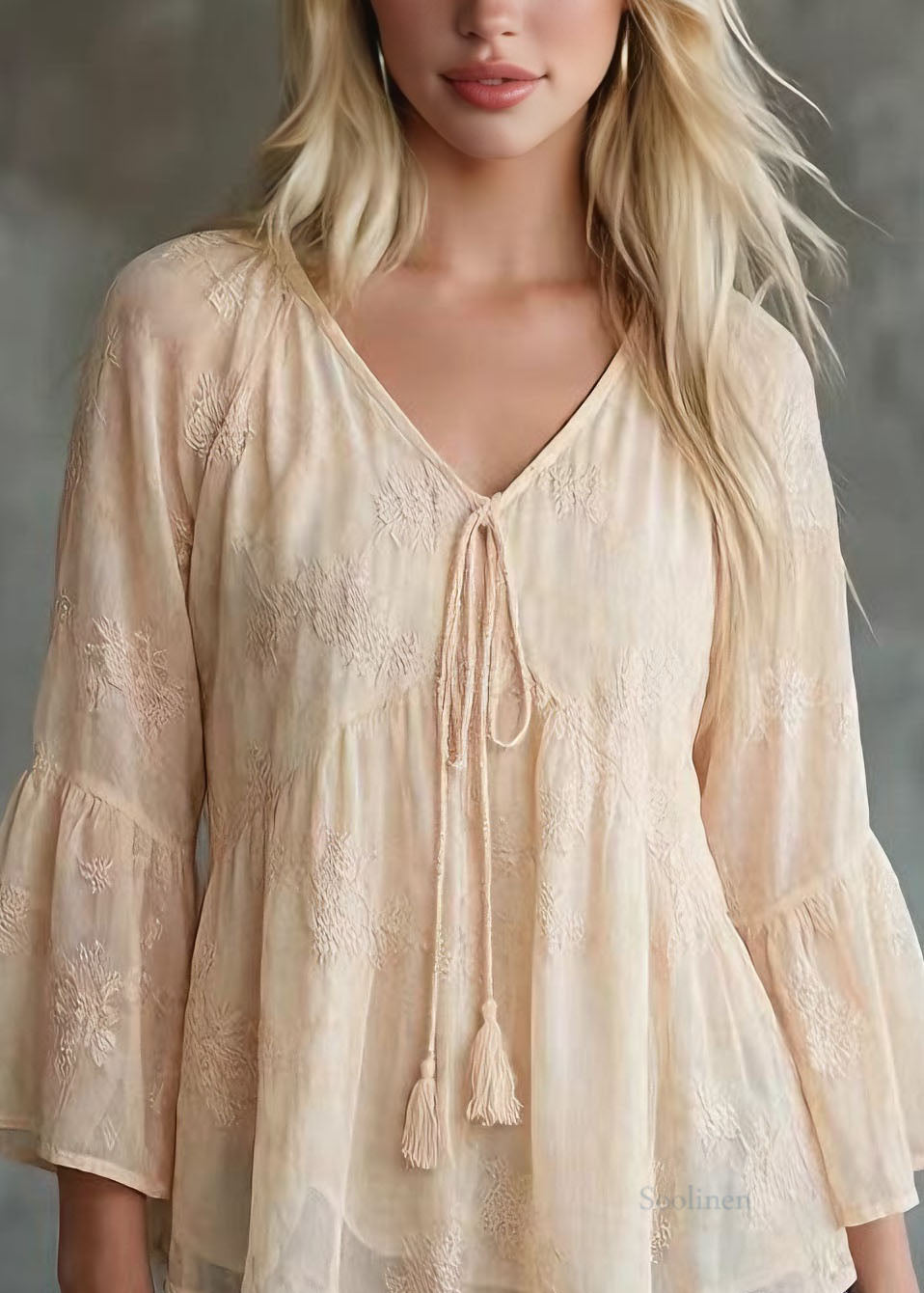 Women Yellow V Neck Patchwork Chiffon Top Bracelet Sleeve