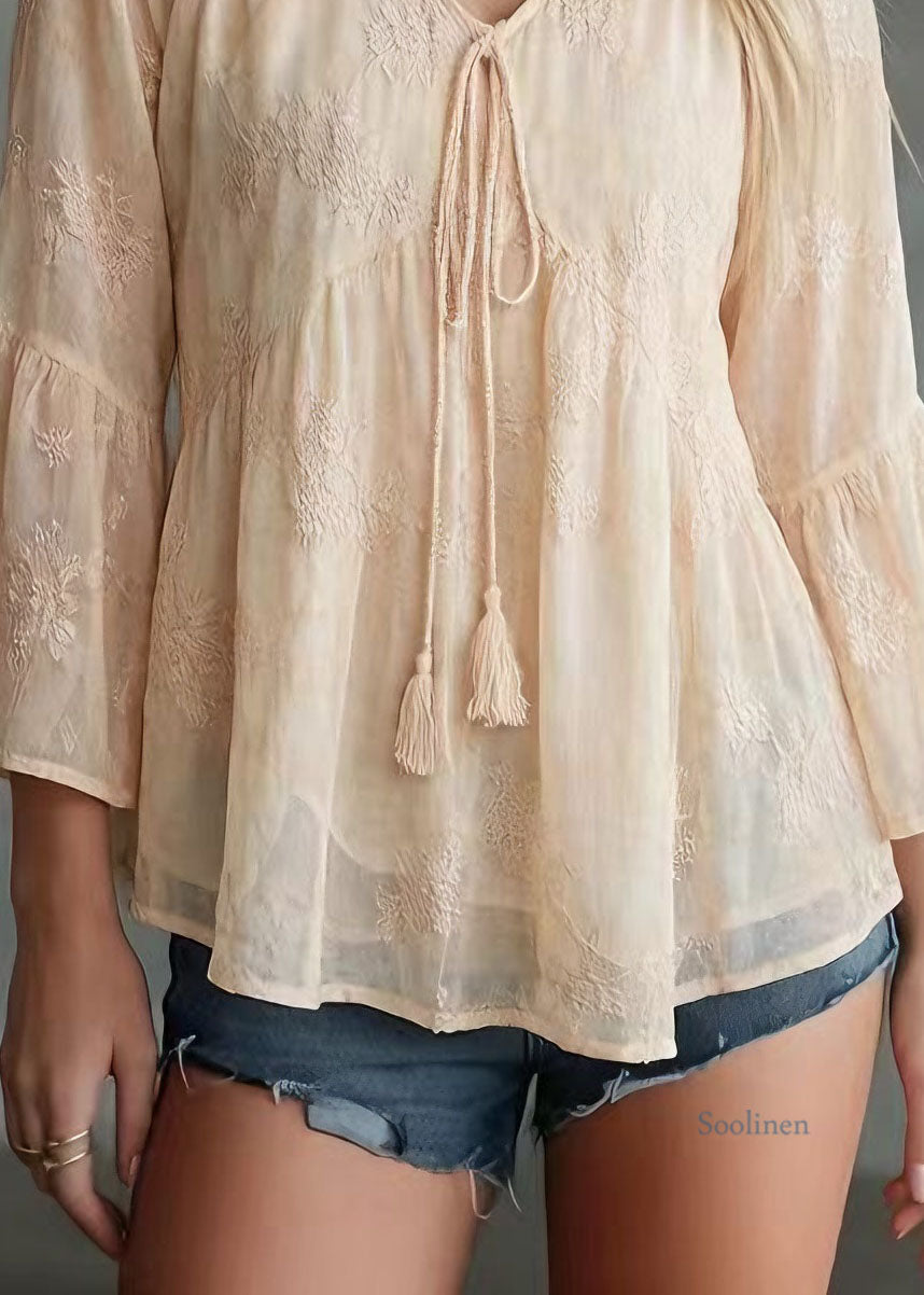 Women Yellow V Neck Patchwork Chiffon Top Bracelet Sleeve
